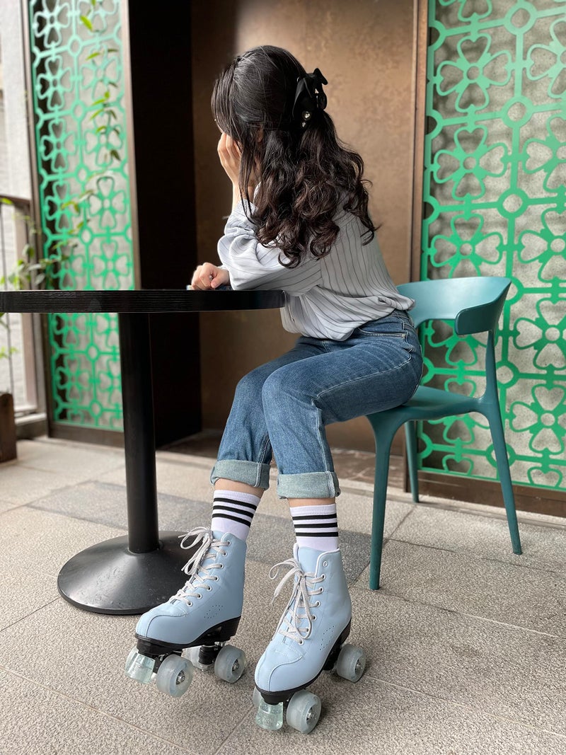 Gets Roller Skates for Women Men 4 Wheels Light Up Indoor Outdoor Roller Skate, High Top PU Leather Beginner Double Row Unisex Roller Skates (38=US 8) - Image 5