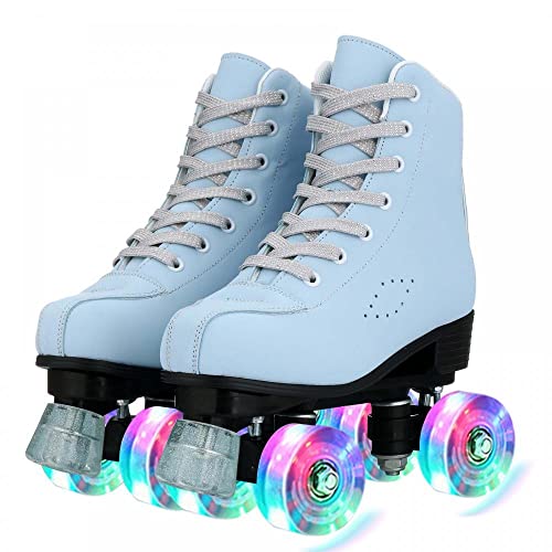 Gets Roller Skates for Women Men 4 Wheels Light Up Indoor Outdoor Roller Skate, High Top PU Leather Beginner Double Row Unisex Roller Skates (38=US 8) - Image 1