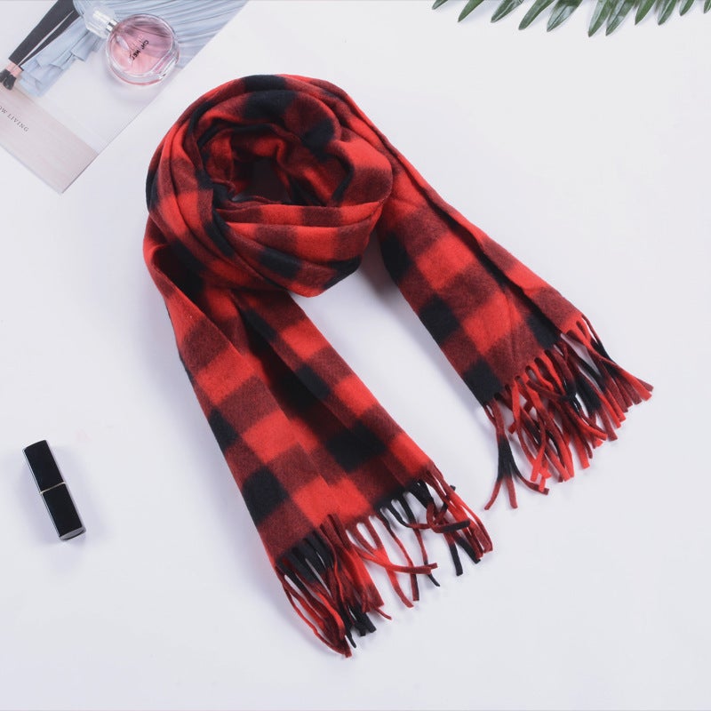 Children'S Double-Sided Plaid Scarf Men'S Adult Scarf Hanging Beard Annual Gift Red Scarf - Image 2