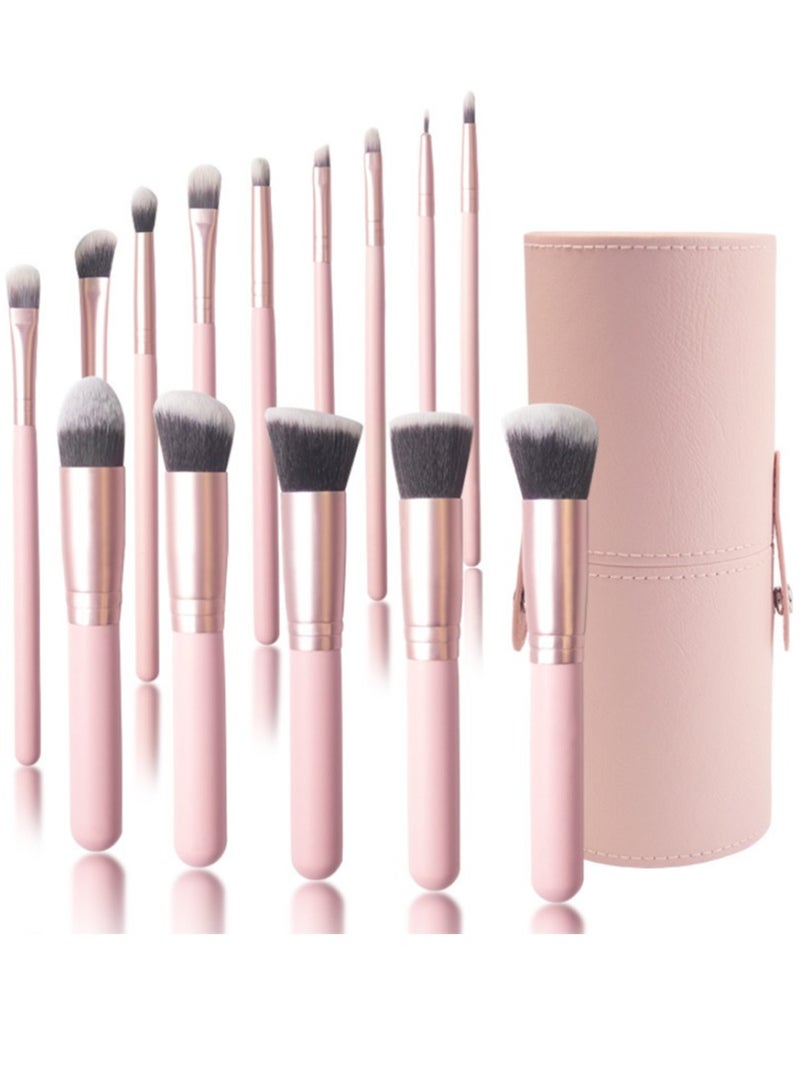 14 Piece Pink Makeup Brushes Set Wooden Handle Soft Synthetic Bristles Professional Face Eye Makeup Brushes for Women Girls - Image 1