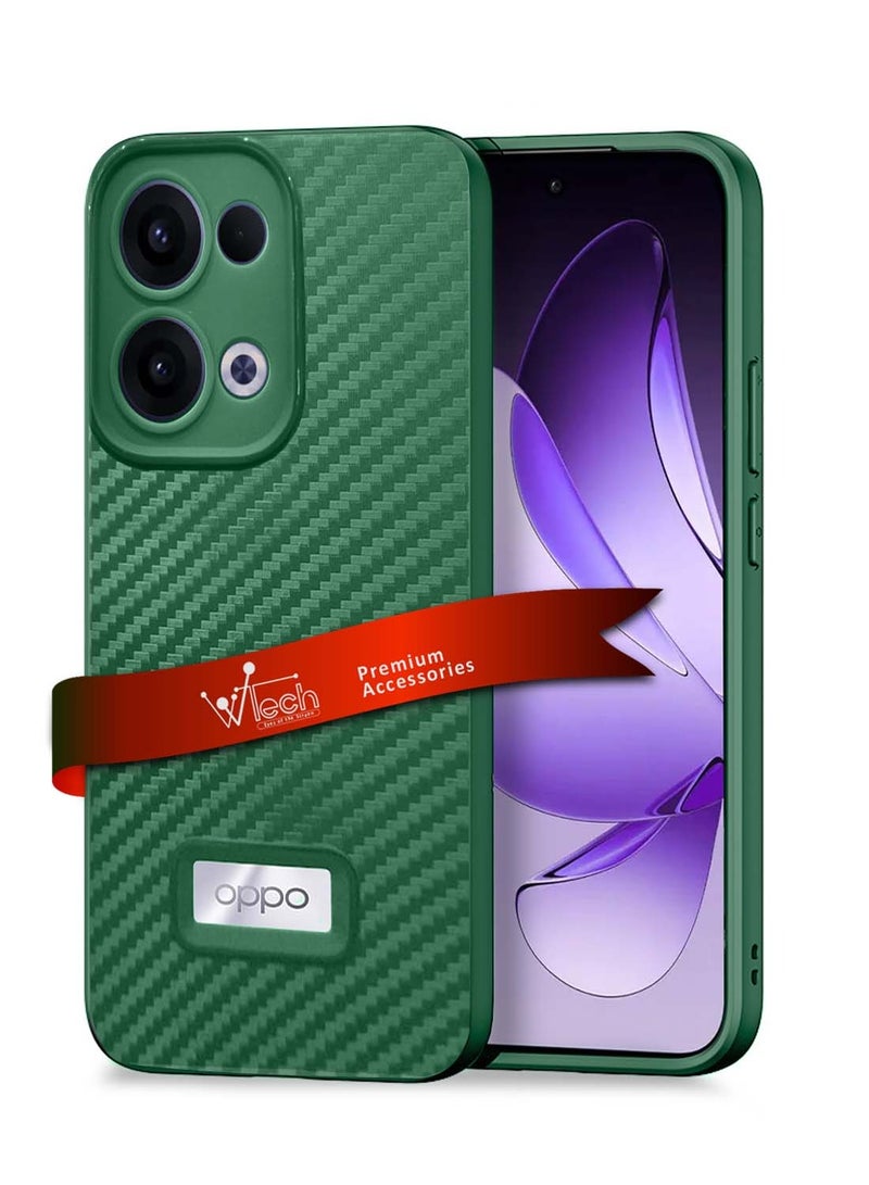 Wtech Oppo Reno13 5G 2024 Liquid Silicone Carbon Fiber Texture Case Cover - Dark Green - Image 1