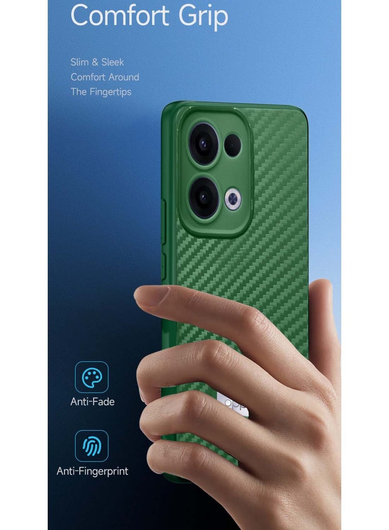Wtech Oppo Reno13 5G 2024 Liquid Silicone Carbon Fiber Texture Case Cover - Dark Green - Image 2