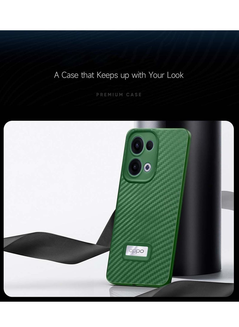 Wtech Oppo Reno13 5G 2024 Liquid Silicone Carbon Fiber Texture Case Cover - Dark Green - Image 3