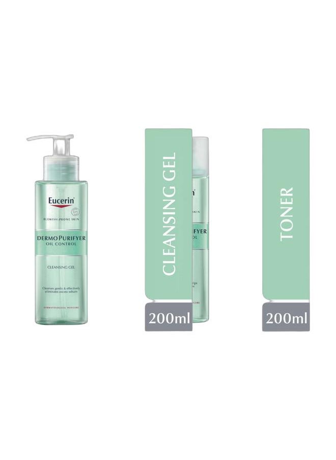 Eucerin Dermopurifyer Oil Control Facial Toner For Blemish And Acne-Prone Skin With Lactic Acid Green 200ml + Face Cleansing Gel For Blemish And Acne-Prone Skin Green 200ml  - Image 1