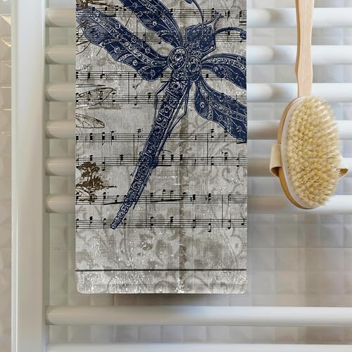 3DROSE 3D Rose Vintage Dragonflies On Sheet of Music Hand/Sports Towel, 15 x 22 - Image 2