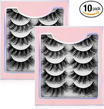 Sibba Multilayered 5D Lashes False Eyelashes 10 Pairs Dramatic 20 mm Faux Mink Fake Lashes Pack Wispy Long Thick High Crossed Volume Fluffy Eyelash Extension Strip Eye Makeup - Image 1