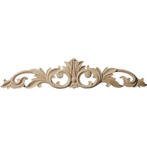Ekena Millwork ONL24X05X01LFMA Medium Green Leaf Center with Scrolls Wood Onlays, 24 3/4"W x 5 1/8"H x 3/4"D, Maple - Image 1