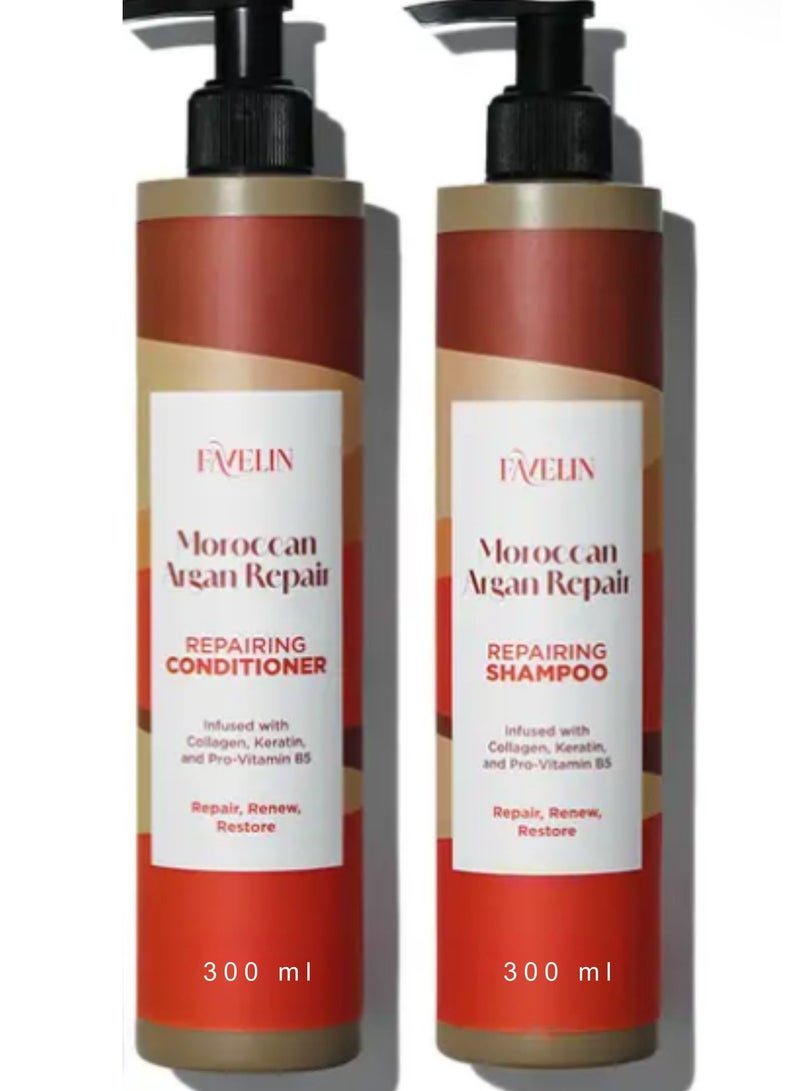 ڤاڨلين مجموعة فافيلين لإصلاح الشعر بالأرجان المغربي | شامبو 300 مل وبلسم 300 مل - Image 1
