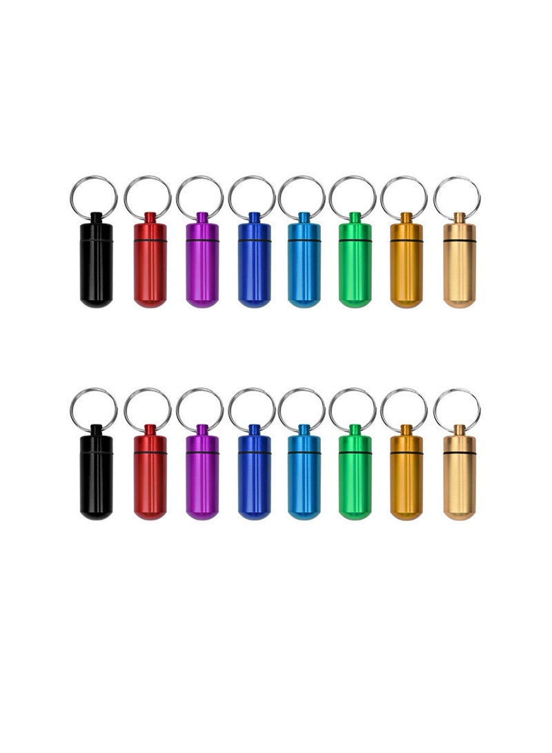 16 Pieces Small Pill Box Portable Keychain Waterproof Aluminum Bottle Holder Travel Container (Random Color) - Image 1