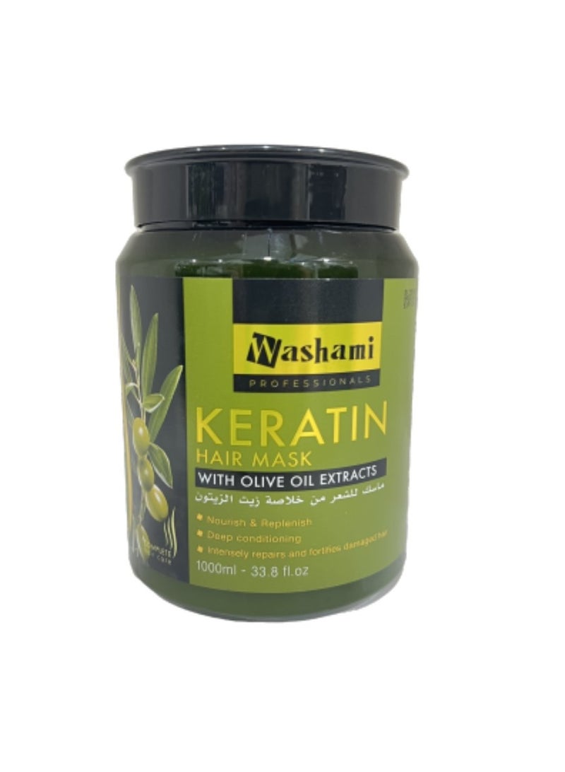 قناع شعر بالكيراتين من واشامي بخلاصة زيت الزيتون من واشامي 1000 مل.