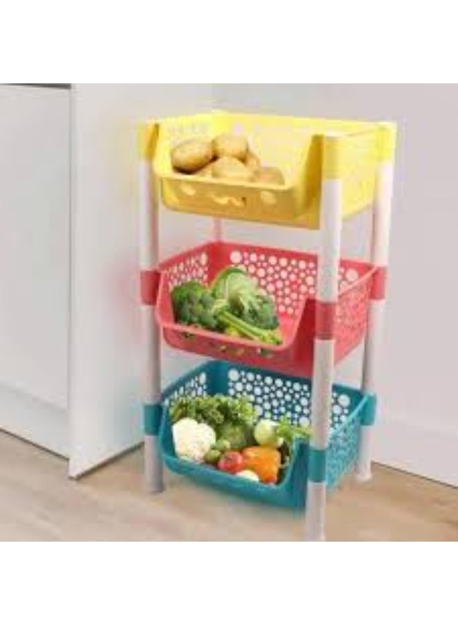 تربو 3 دور بلاستيك متين لتنظيم المطبخ والخضروات بشكل عملي وموفّر للمساحة. - Image 1