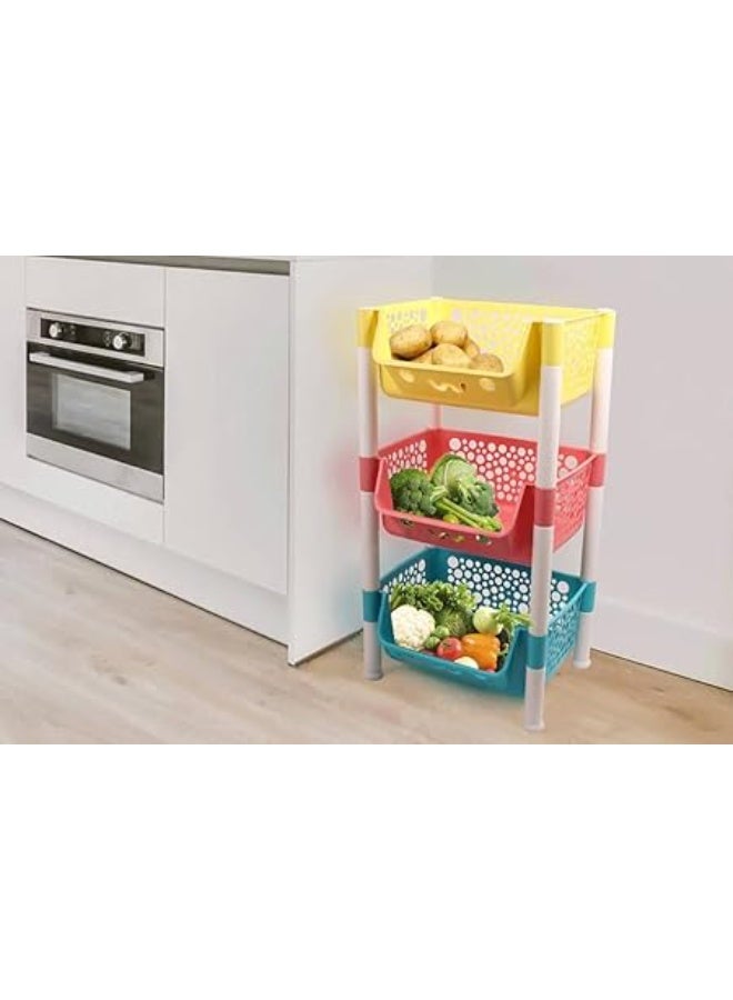 تربو 3 دور بلاستيك متين لتنظيم المطبخ والخضروات بشكل عملي وموفّر للمساحة. - Image 2