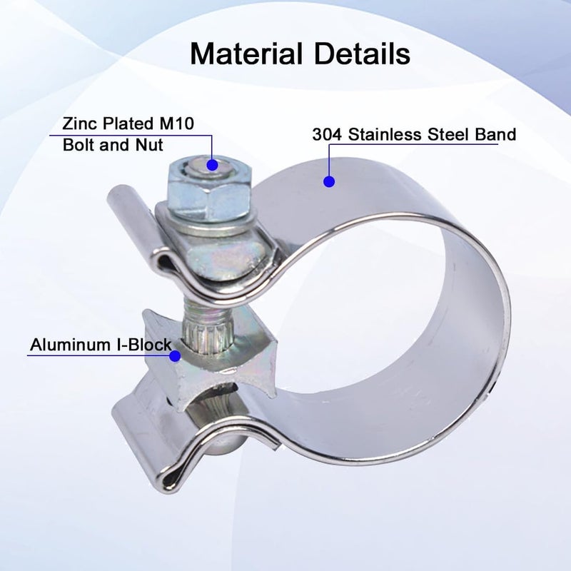 eLifecenter Emotor Universal 1.75" Exhaust Narrow Clamp Stainless Steel (2 Pieces) - Image 3