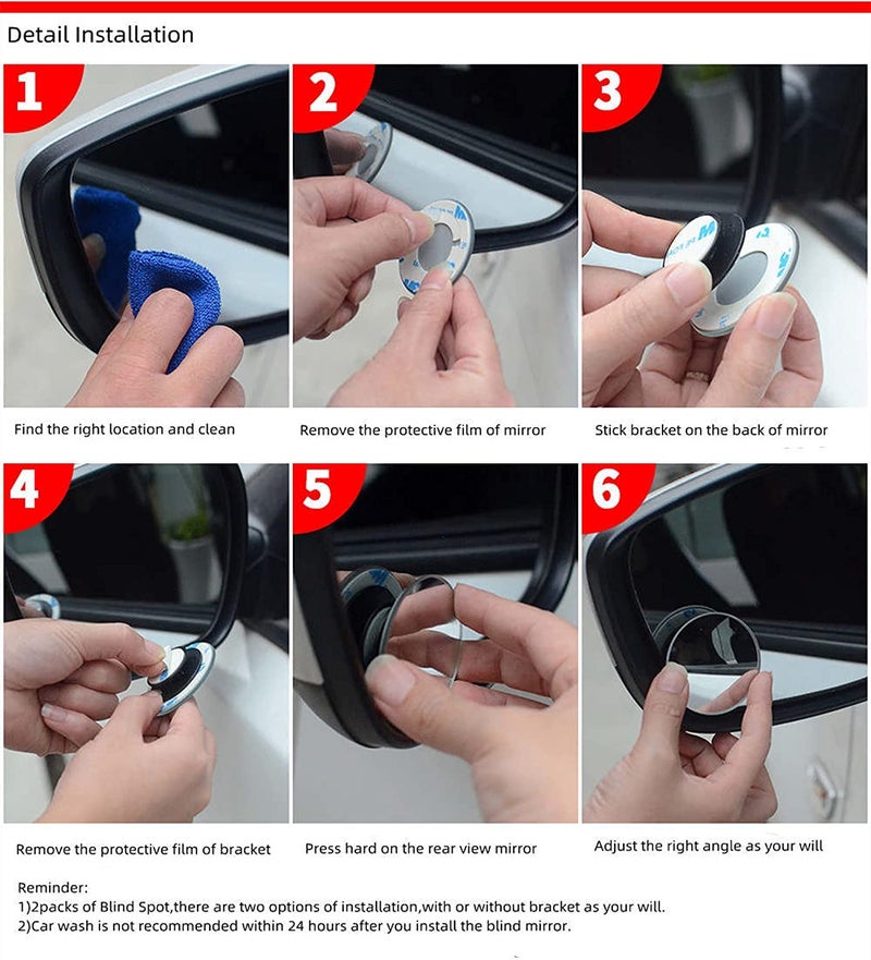 HSR Car Accessories Pack of 2 Blind Spot Car Mirrors, 2 Inch Round HD Glass Convex Rear View Wide Angle Side Mirror Blindspot with Self Adhesive Back for Universal Vehicles - Image 4