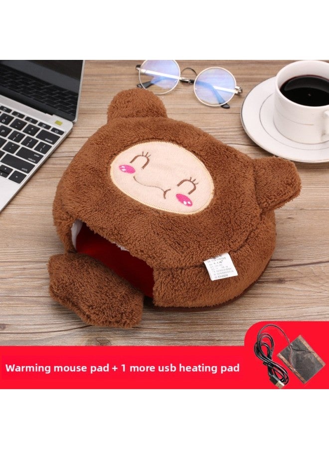 Winter Heating Hand Warmer Mouse Pad With Wrist Winter Mouse Cover Warm Computer Men's Fleece-lined Thickened Gloves-Pattern:Ai Rui Bear + 1 Extra Usb Heating Piece  - Image 1