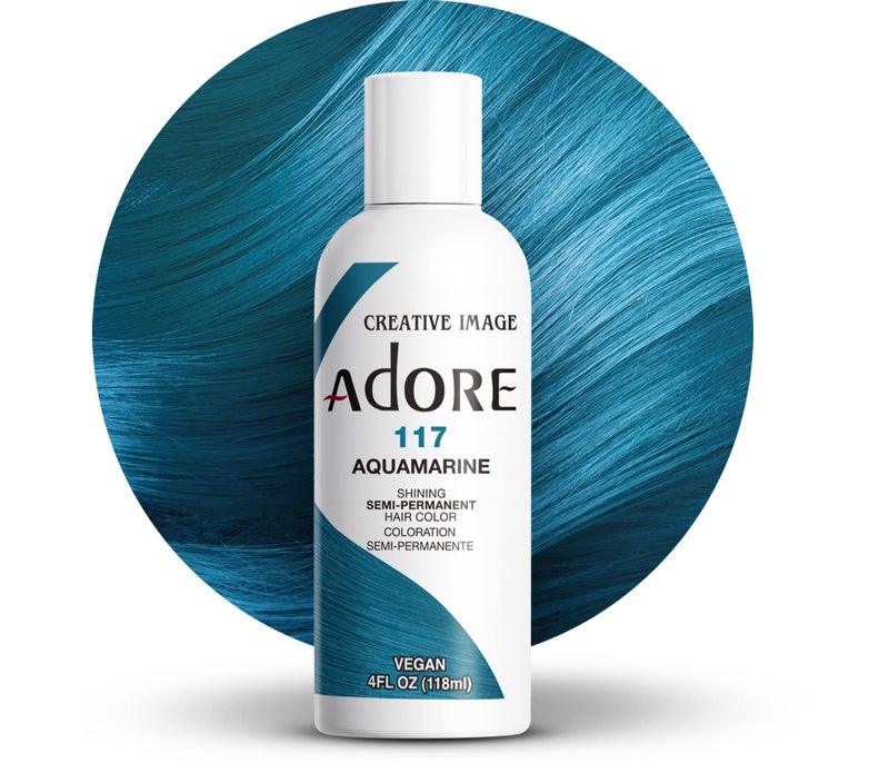 Adore Semi Permanent Hair Color (117 Aquamarine) | Vegan & Cruelty-Free Blue Hair Dye | No Ammonia, No Peroxide, No Alcohol | 4 Fl Oz (Pack of 1) - Image 1