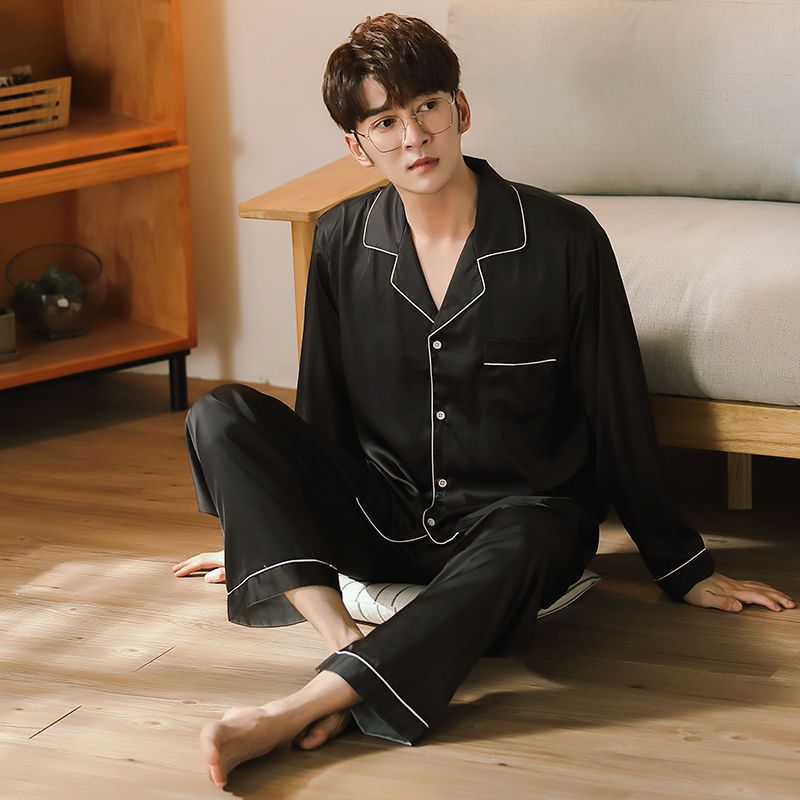 Packed Long-Sleeved Trousers Summer Thin Plus Size Fat Code Ice Silk Couple Pajamas High-End Home Clothes - Image 1