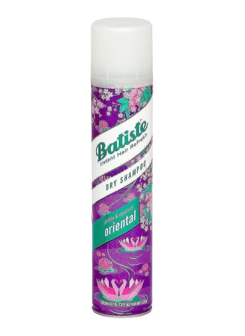 Dry shampoo with a fruity scent of cranberry, kiwi and rose that is irresistible. Use it, massage it into your hair, style it and go. Batiste Dry Shampoo instantly leaves your hair clean and fresh with a boost of volume and a smooth texture. Perfect for girls on the go, use Batiste Dry Shampoo between washes to keep your hair fresh and gorgeous with effortless 200ml Oriental