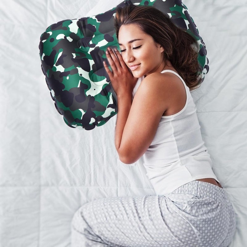 Inflatable Pillow Head Cushion TPU Travel Neck Cushion Portable Camping Rest Pillow for Outdoor Indoor Use Camouflage Green - Image 5