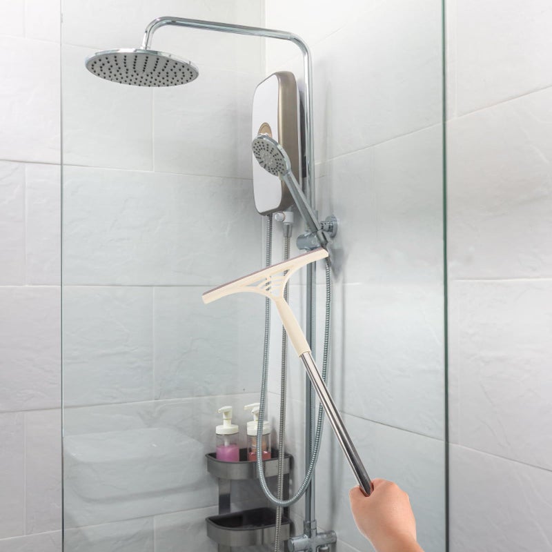 Long Handle Khaki Window Squeegee For Shower Doors Glass Wet Dry Cleaning - Image 2