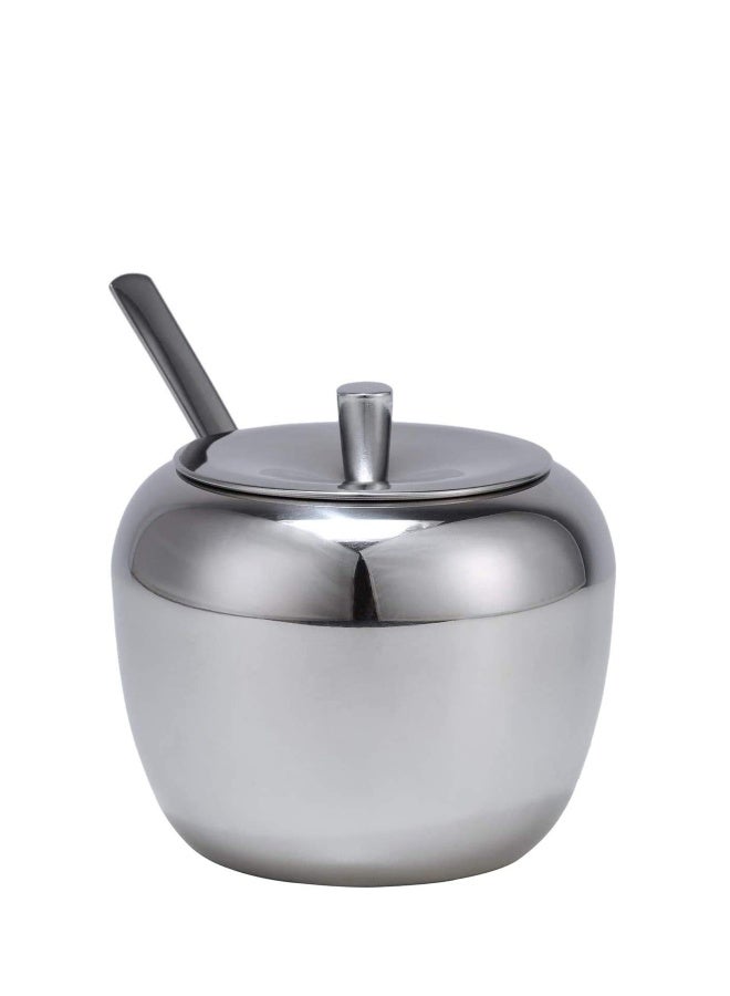 Sugar Bowl with Lids and Spoon, Large Stainless Steel Sugar Pot Seasoning Jar in Apple Shape for Home Kitchen, 11oz/325ml