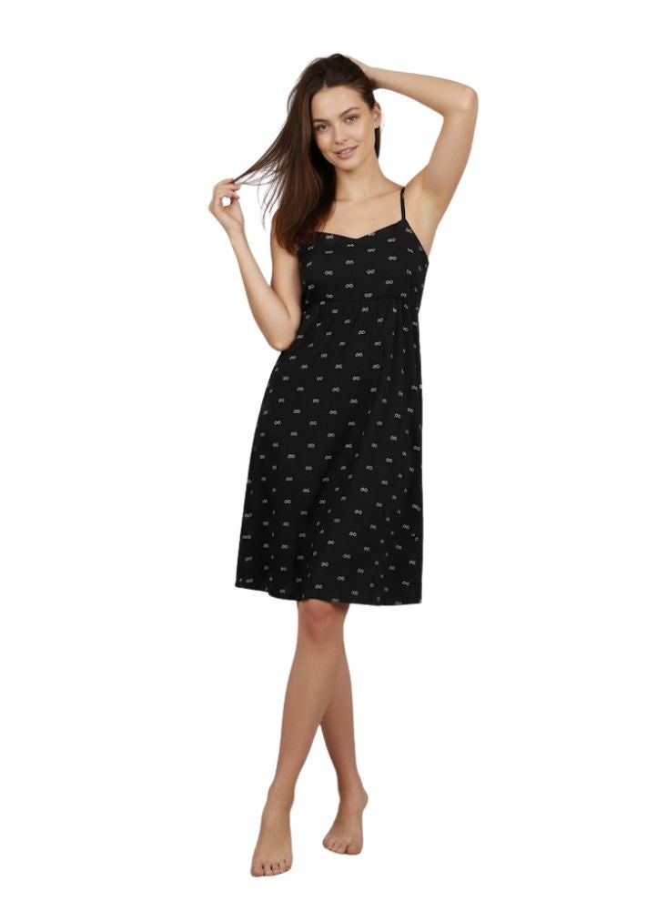 Comfort Women’s Soft Cotton Printed Night Dress with Adjustable Spaghetti Straps, Knee-Length Comfortable Sleepwear for Daily Night - Image 4