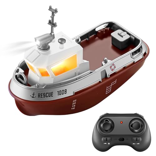 GoolRC RC Boat RC Tugboat Remote Control Boat for Pools and Lakes 24GHz Electric Tugboat Model with Lights Rechargeable Battery for Adults - Image 1