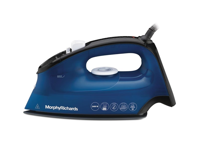 Morphy Richards Turbo Blaze 2400 Watts Steam Iron 340 ml tank capacity with Anti Drip Ceramic Coated Soleplate Anti Calc and Safety Auto off function SelfCleaning Blue and Black - Image 1