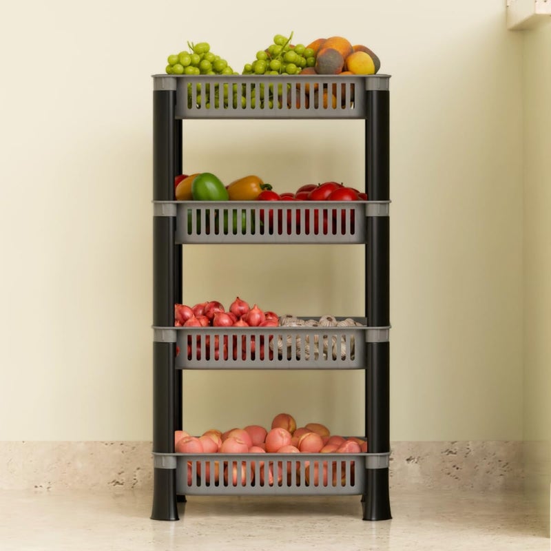 Biltoxi Kitchen Storage Plastic Rack, Vegetable Stand Basket, Storage Racks for Office (Grey Color, 4 Layer) - Image 5
