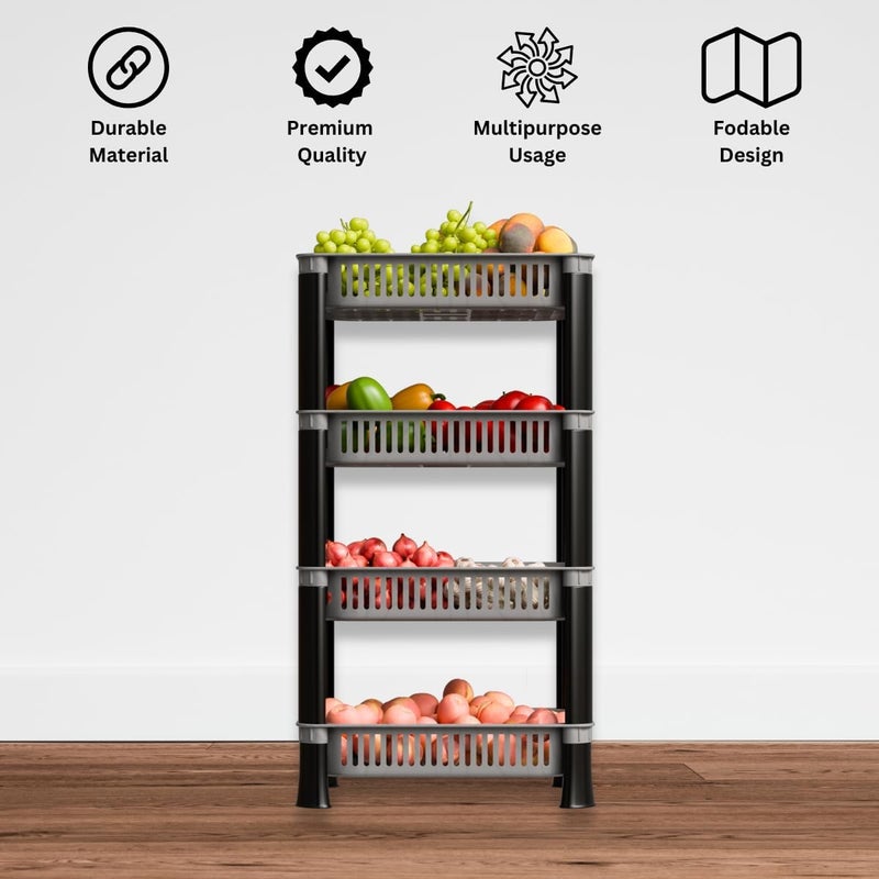 Biltoxi Kitchen Storage Plastic Rack, Vegetable Stand Basket, Storage Racks for Office (Grey Color, 4 Layer) - Image 3