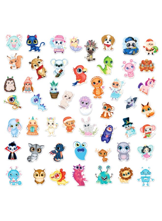 NIBEMINENT 50 Pcs Cartoon Big-eyed Animals Deco Kit Waterproof Stickers, High Definition Printing Bright Colors, Suitable for Laptop Skateboard Luggage Water Bottle Guitar DIY - Image 2