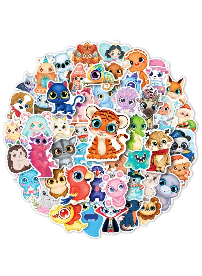 NIBEMINENT 50 Pcs Cartoon Big-eyed Animals Deco Kit Waterproof Stickers, High Definition Printing Bright Colors, Suitable for Laptop Skateboard Luggage Water Bottle Guitar DIY - Image 1