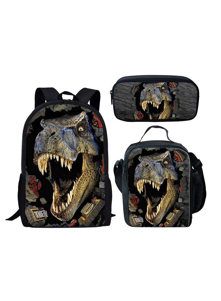 JURASSIC WORLD New Jurassic Park Dinosaur Three piece Set with Large Capacity Backpack, Student School Bag, Lunch Bag, Pen Bag - Image 1