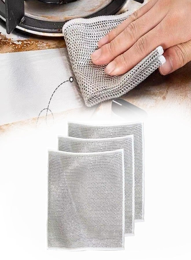 QFSH 3Pcs Wire Dishwashing Rag Cloths Multipurpose Metal Wire Cleaning Cloths Dish Rags Cloths for Washing Dishes Non-Stick Cookware Soft Thickened Wire Dishwashing Rags - Image 1