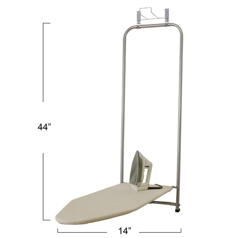 Household Essentials 144222 Over The Door Small Ironing Board with Iron Holder, Natural Cotton Cover Silver - Image 2