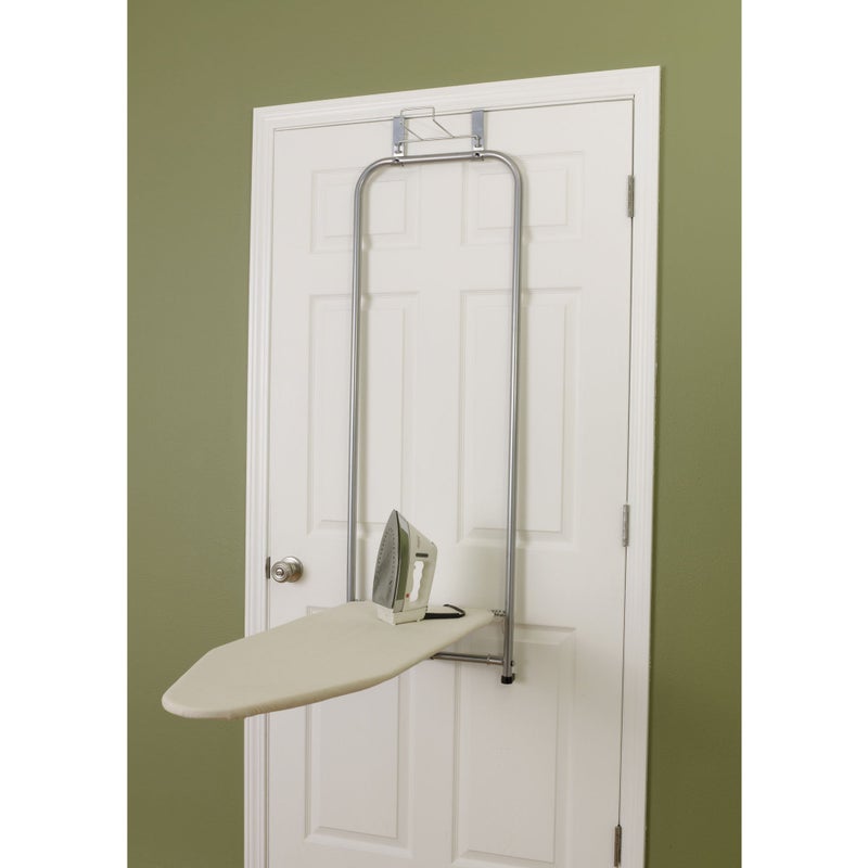 Household Essentials 144222 Over The Door Small Ironing Board with Iron Holder, Natural Cotton Cover Silver - Image 4