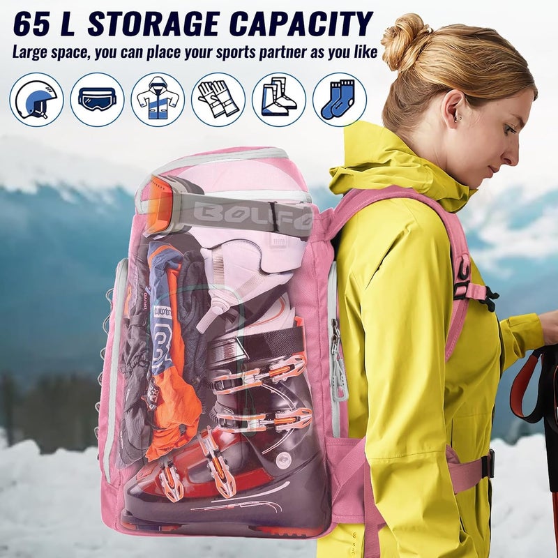 RESVIN Ski Boot Bag, 65L Durable Travel Backpack, 1680D Nylon Waterproof Snowboard Boot Bag, Skiing and Snowboarding Travel Luggage for Helmet, Goggles, Gloves, Outerwear & Accessories - Image 2