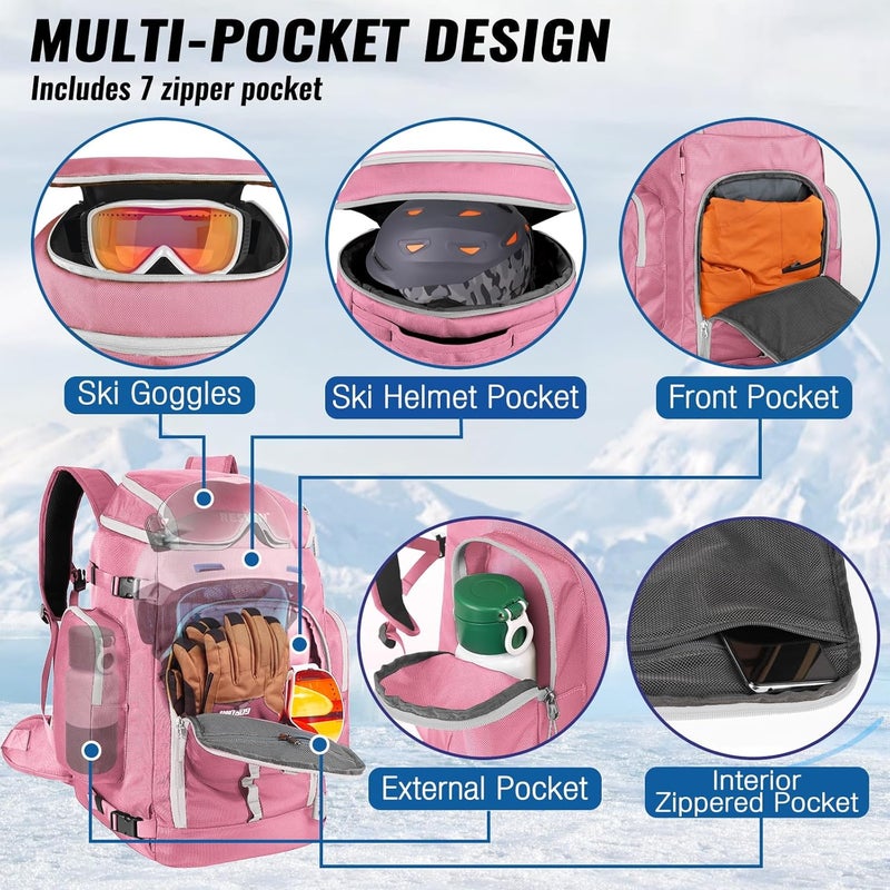RESVIN Ski Boot Bag, 65L Durable Travel Backpack, 1680D Nylon Waterproof Snowboard Boot Bag, Skiing and Snowboarding Travel Luggage for Helmet, Goggles, Gloves, Outerwear & Accessories - Image 3