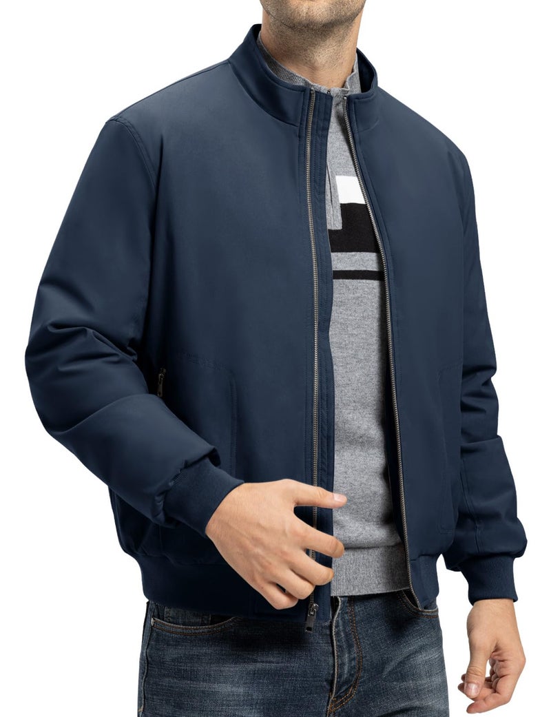TBMPOY Men's Winter Lightweight Bomber Jackets Water Resistant Fall Casual Windbreakers Quilted Full Zip Windproof Work Coats Navy XXXL - Image 2