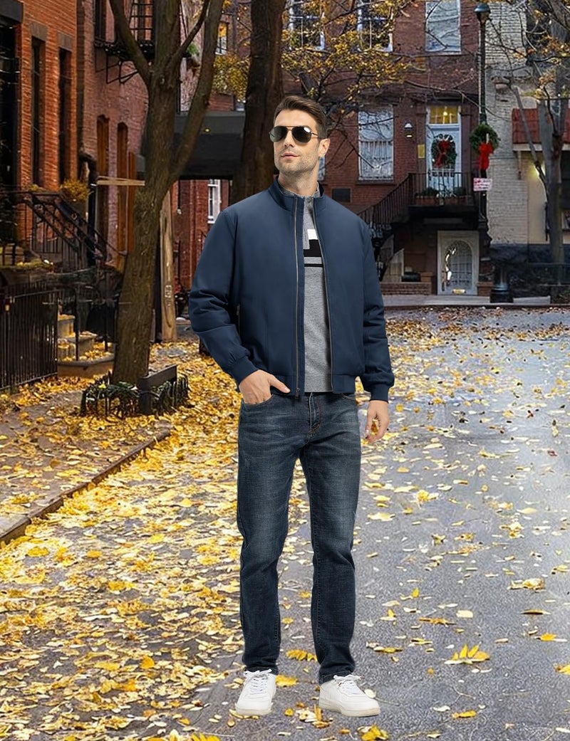 TBMPOY Men's Winter Lightweight Bomber Jackets Water Resistant Fall Casual Windbreakers Quilted Full Zip Windproof Work Coats Navy XXXL - Image 3