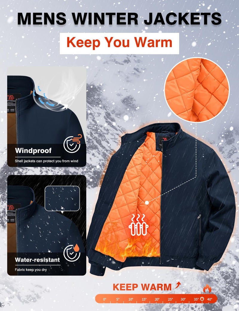 TBMPOY Men's Winter Lightweight Bomber Jackets Water Resistant Fall Casual Windbreakers Quilted Full Zip Windproof Work Coats Navy XXXL - Image 4