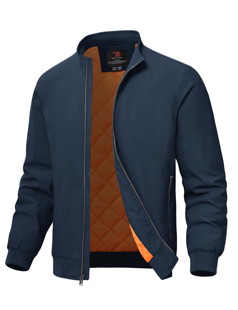 TBMPOY Men's Winter Lightweight Bomber Jackets Water Resistant Fall Casual Windbreakers Quilted Full Zip Windproof Work Coats Navy XXXL - Image 1