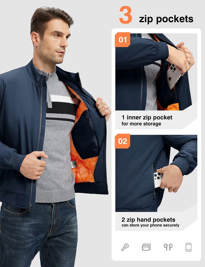 TBMPOY Men's Winter Lightweight Bomber Jackets Water Resistant Fall Casual Windbreakers Quilted Full Zip Windproof Work Coats Navy XXXL - Image 5
