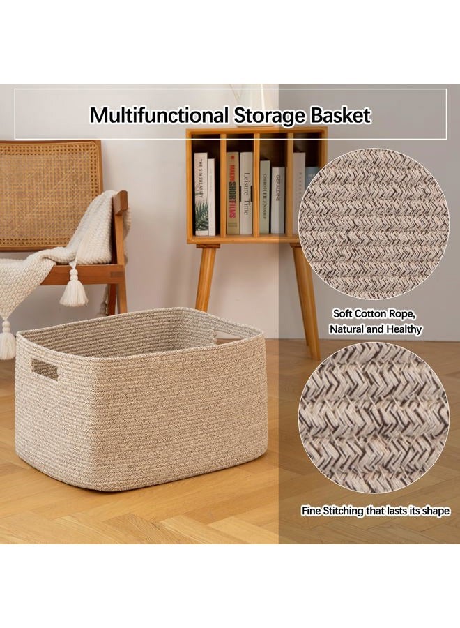 OIAHOMY 75L Large Blanket Basket, Woven Storage Basket with Handle, Cotton Rope Basket 22”x17”x12”,Blanket Basket Living Room, Toy Basket for Nursery, Brown variegated - Image 3