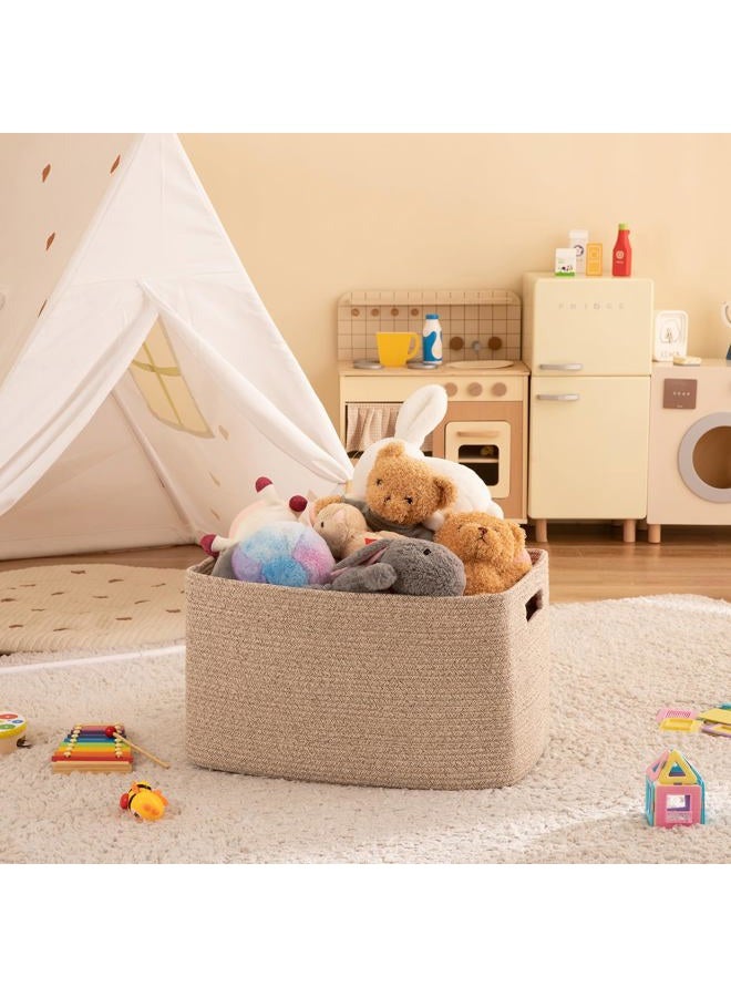 OIAHOMY 75L Large Blanket Basket, Woven Storage Basket with Handle, Cotton Rope Basket 22”x17”x12”,Blanket Basket Living Room, Toy Basket for Nursery, Brown variegated - Image 5