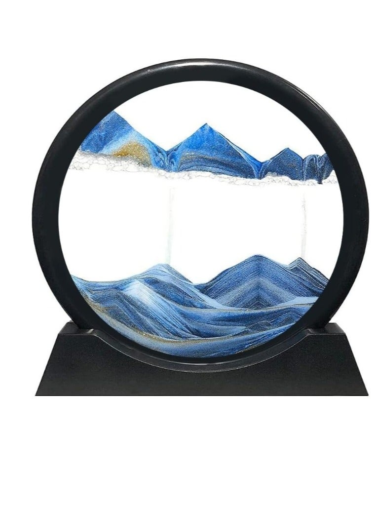 OASIS-TH Large size Flowing Sand Painting Moving Sand Art Picture Round Glass 3D Deep Sea Sandscape in Motion Display Flowing Sand Frame Home Office Desktop Decorations 12Inch - Image 1