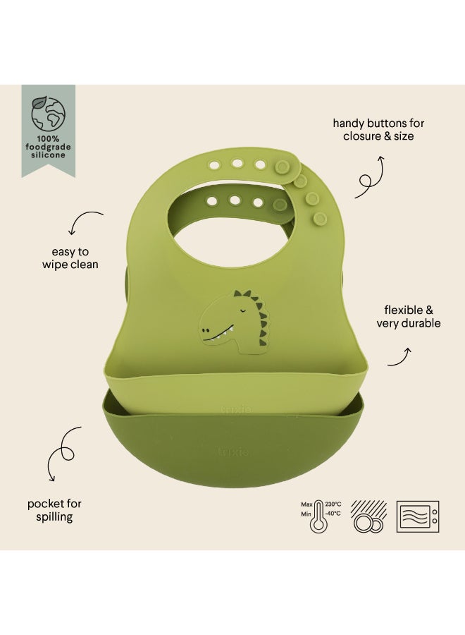 Trixie Silicone Bib With Handy Pocket - Pack of 2 - Mr. Dino - Image 4