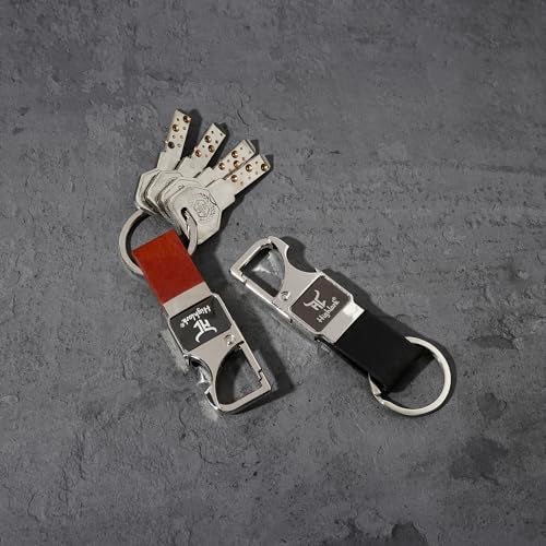 Highlark Heavy Duty Metal Carabiner Keychain with Leather Strap (Black & Brown) for Men & Women | Premium Belt Clip Key Holder | Secure Spring Lock Key Ring for Car & Bike Keys - Image 2