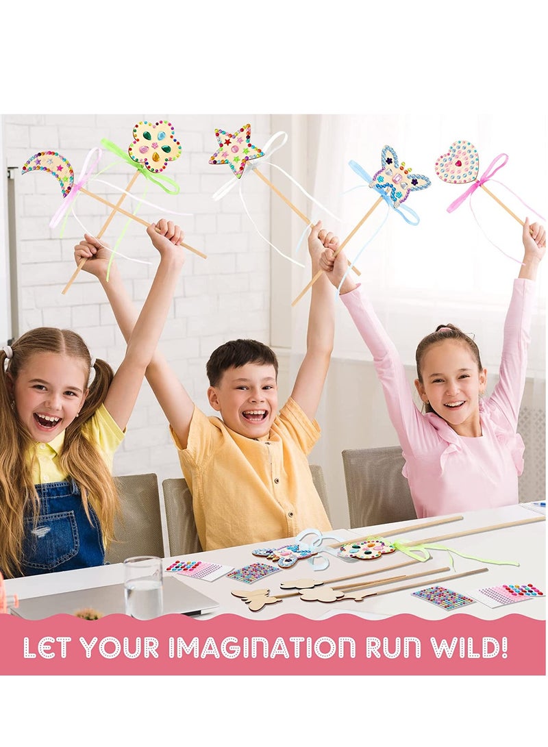 SYOSI Princess Fairy Wand Kit, DIY Wooden Fairy Wands, Gem Stickers, Ribbons, Unfinished Wooden Fairy Wand Kit Crafts Moon Butterfly Magical Wand for Kids Make Your Own Princess Wand 28PCS - Image 5