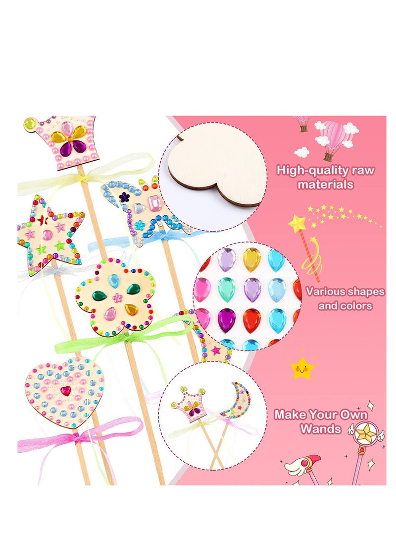 SYOSI Princess Fairy Wand Kit, DIY Wooden Fairy Wands, Gem Stickers, Ribbons, Unfinished Wooden Fairy Wand Kit Crafts Moon Butterfly Magical Wand for Kids Make Your Own Princess Wand 28PCS - Image 2